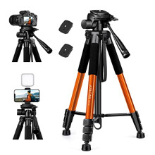 JOILCAN Camera Tripod for Canon Nikon Sony, 65" Aluminum Alloy Tripod Stand with Detachable Head & Phone Holder, Lightweight DSLR Tripod for