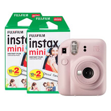 Fujifilm Instax Mini 12 Instant Camera with 40-shot Film Pack - Blossom Pink, Auto Exposure & Built-in Selfie Mirror
