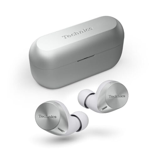 Technics EAH-AZ60M2 Wireless Earbuds with Noise Cancelling, 3 Device Multipoint Bluetooth, Comfortable In-Ear Earphones, Wireless Charging, Silver