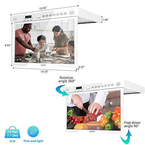 SYLVOX Kitchen TV 15.6 inch 1080P Android Smart TV Google play DVB-T2/S2/C IR remote control, Timing function, WIFI Bluetooth,Touch keys, 360?Free 1