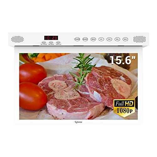 SYLVOX Kitchen TV 15.6 inch 1080P Android Smart TV Google play DVB-T2/S2/C IR remote control, Timing function, WIFI Bluetooth,Touch keys, 360?Free