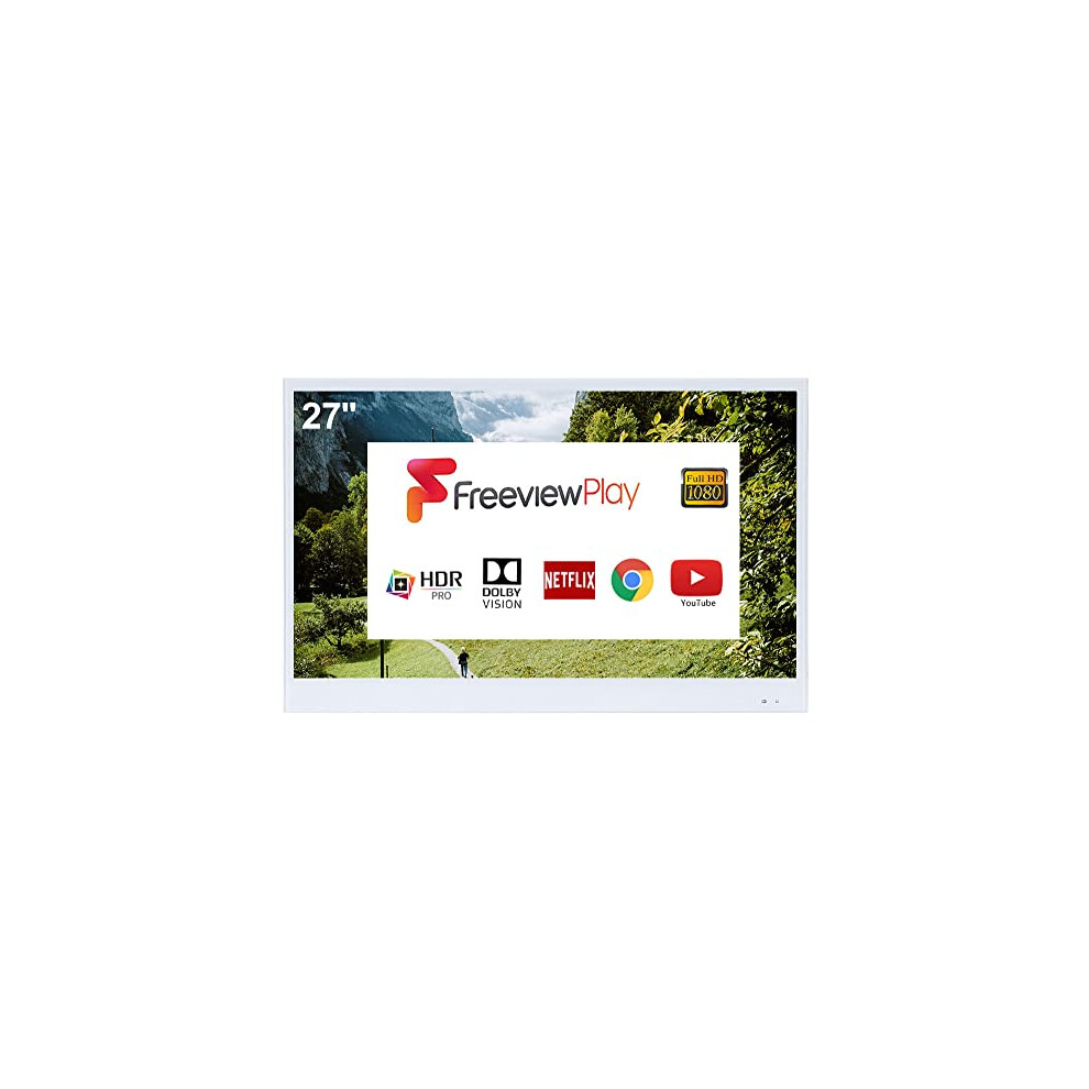 Soulaca 27inch Smart LED White TV for Bathroom,1080P Waterpoof with Wi-Fi and Bluetooth, Integrated with Speaker Android 9.0 System,Model 2022 