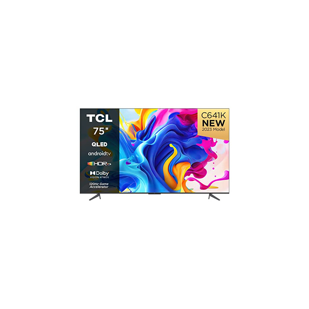 TCL 75C641K 75-inch QLED Television, 4K Ultra HD, Android Smart TV (Game master, Dolby Atmos, Freeview Play, Motion clarity, Hands-Free Voice Control, 