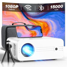 Mini Portable Projector 5G WiFi Bluetooth with Case, 15000 Lumens Native 1080P Full HD 4K Supported, iZEEKER Movie Projector Home Theatre Compatible