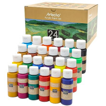 Artecho Acrylic Paint Acrylic Paint Set for Art, 24 Colors 2 Ounce/59ml Basic Acrylic Paint Supplies for Wood, Fabric, Crafts, Canvas, Leather&Stone