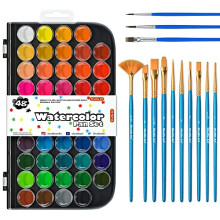 Shuttle Art 58 Pack Watercolour Paint Set, 48 Colours Watercolour Pan with 13 Paint Brushes for Kids and Beginners to Watercolour Paint, Bullet
