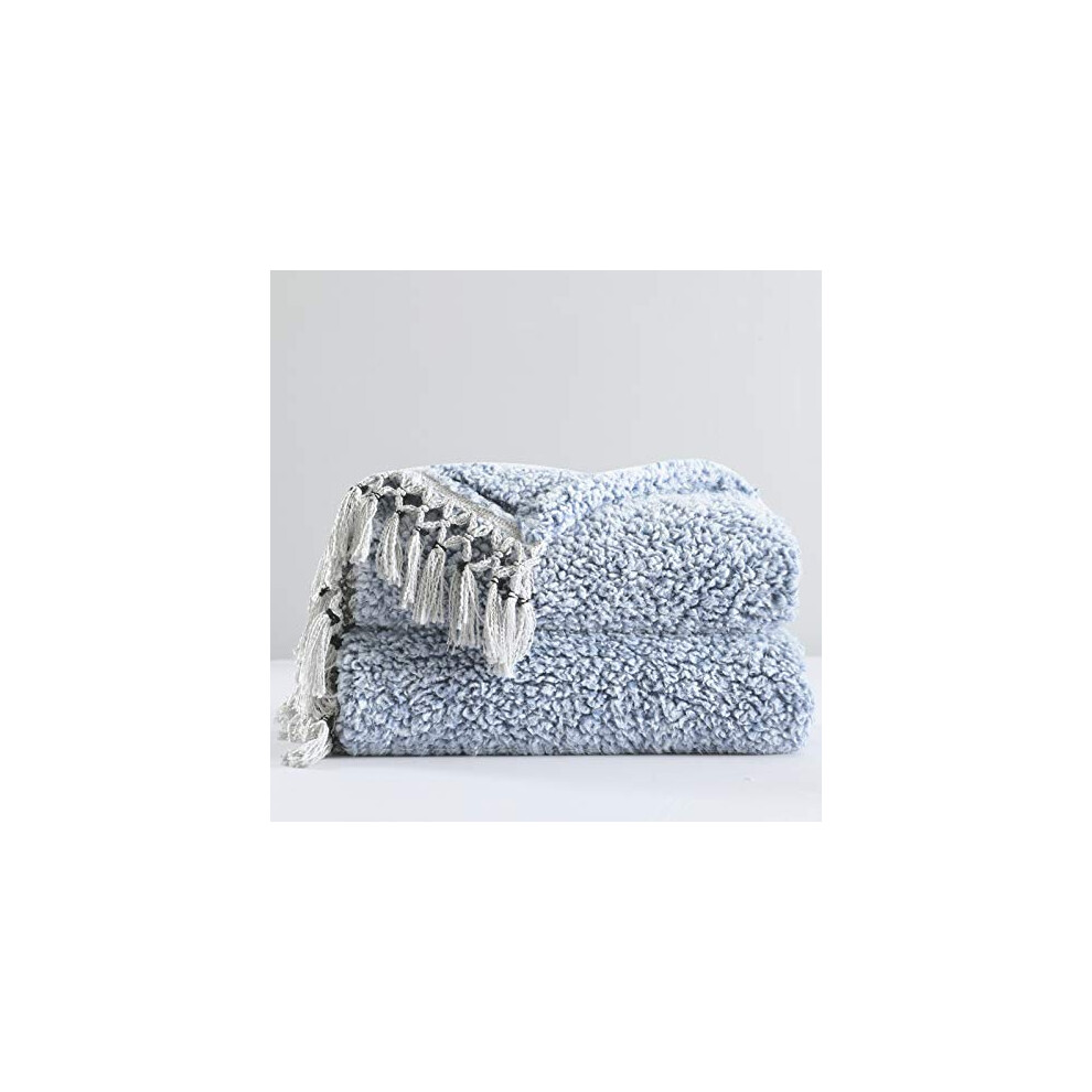 HORIMOTE HOME Ultra Soft Cozy Fleece Sherpa Throw Blanket, Lightweight Warm Throw with Tassel, Ombre Blue Pattern Reversible Boho Blanket for Sofa,