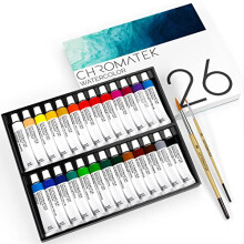 Set di acquerelli CHROMATEK - Kit da 28 pezzi per adulti, principianti e artisti professionisti - 26 tubetti di acquerelli liquidi da 12 ml e 2 p