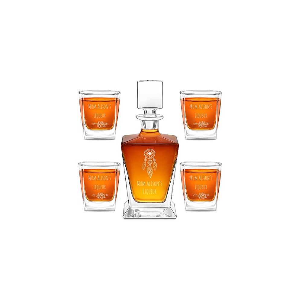 Maverton Whiskey Set for Women - Personalised Liquor Decanter with 4 Glasses for her - Whisky Carafe and Glasses for Birthday - Geometric Beverage Set 