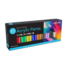 10 Acrylic Paint Tubes For Poster Art Painting 120 ml Pastel and Bright Colours Fabric Window Paints - Water Based