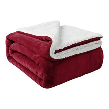 Aspire Homeware Burgundy Sherpa Fleece Blanket Reversible Bed Throw King Size Blankets Soft Fluffy Thick Large Travel Blanket Microfiber Sofa Throws