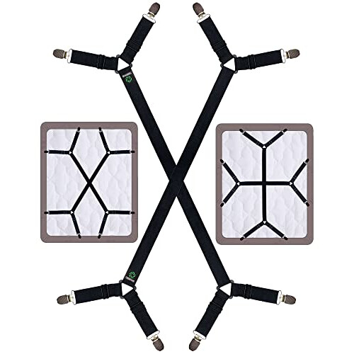 FIBOOMERANG Bed Sheet Clips, Criss-Cross Bed Sheet Straps Fasteners Fitted Sheets Flat Bedsheet in Place Mattress Corner Suspenders Grippers Holders
