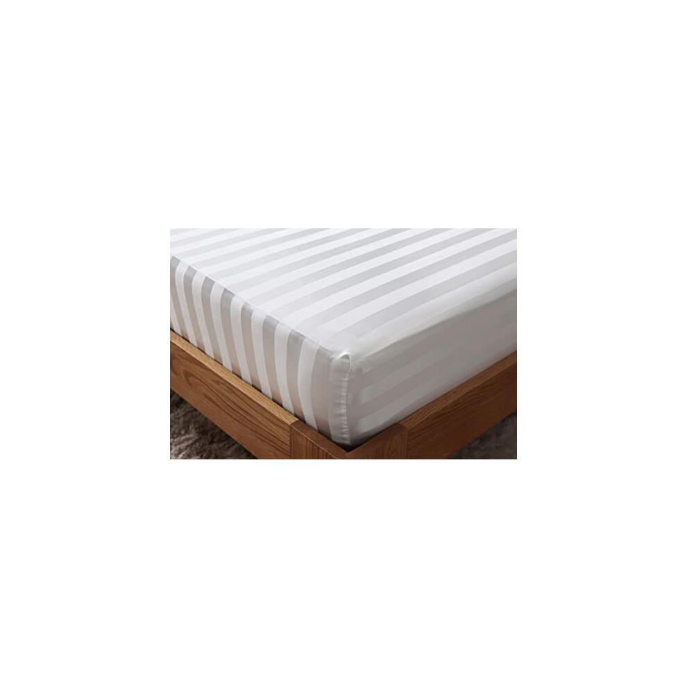 40cm Extra Deep Stripe Fitted Sheet 100% Egyptian Cotton 600 Thread Count Bedsheet Mattress Covers White Grey Bottom Sheets Double King Super King Bed