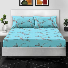 RAYBedding Printed Double Fitted Sheet 100% Egyptian Cotton Exotic Lilac Floral Pattern 400 Thread Count 30cm/14? Extra Deep Fitted Double Bed Sheets