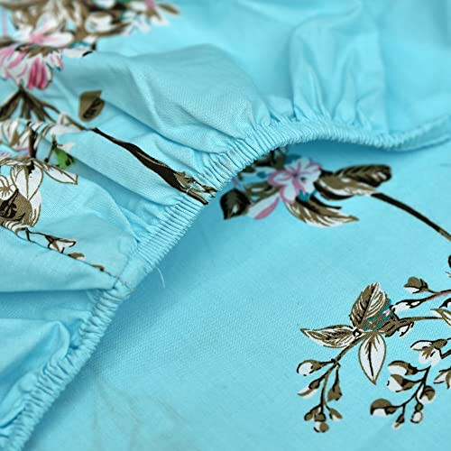 RAYBedding Printed Double Fitted Sheet 100% Egyptian Cotton Exotic Lilac Floral Pattern 400 Thread Count 30cm/14? Extra Deep Fitted Double Bed Sheets 1