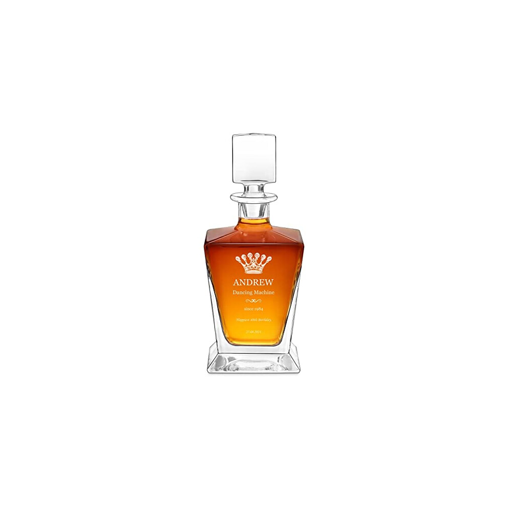 Maverton Geometric Whiskey Decanter with Engraving - Symmetrical Carafe for him - Customised Glassware for Man - Stylish Barware for Birthday - Whisky 