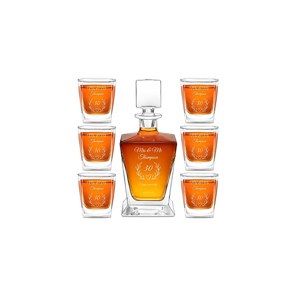 Maverton Geometric Whiskey Set for Couples - Personalized Elegant Beverage Set for Wedding - Whiskey Carafe with 6 Glasses - Engraved Decanter and 