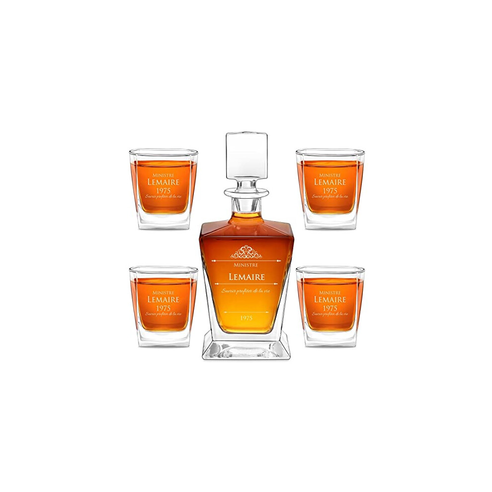 Maverton Ensemble de Carafe et 4 Verres ? personnaliser - 0,8l D?canteur Whiskey + 4X Verre de 250ml - Souvenir Pour Homme - Service ? Whisky Pour lui 