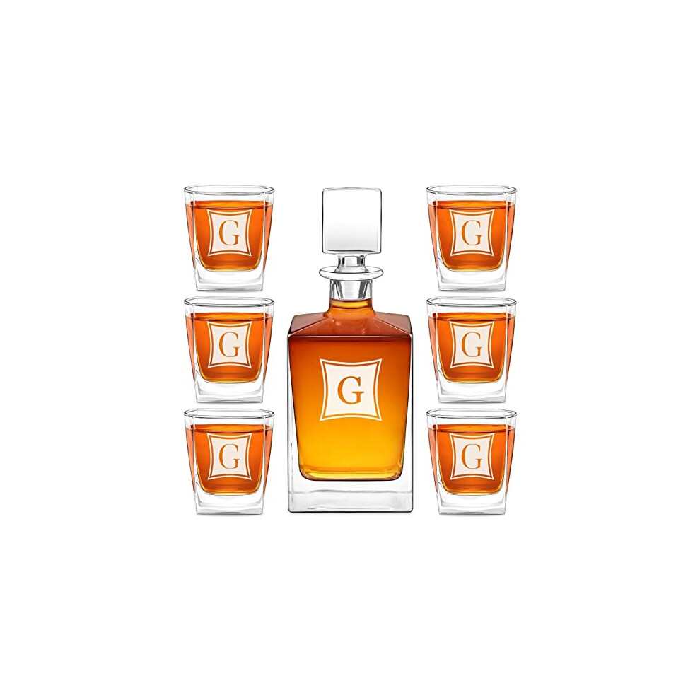 Maverton Engraved Decanter Set for Women - Customised Liquor Dispenser for her - Whisky Carafe for Birthday - 6 Elegant Whiskey Glasses for Wife - 