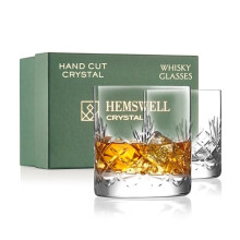 Hemswell Crystal Whisky Glasses Set of 2-310ml Crystal Whiskey Glasses - Cut Glass Whiskey Glasses Tumblers - Traditional Cut Lead Free High Clarity