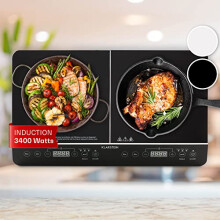 Klarstein 3400W Induction Hob - 2-Zone Free-Standing Tabletop Cooker with ThermoBoost, VarioHeating, Eco Mode & Safety Lock