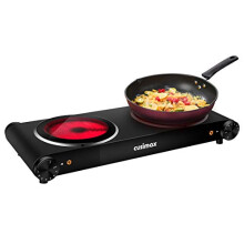 CUSIMAX Double Electric Hob, Portable Ceramic Hot Plate, Double Camping Hob Infrared Cooktop Electric Hob with Dual Temperature Control, Crystal Glass