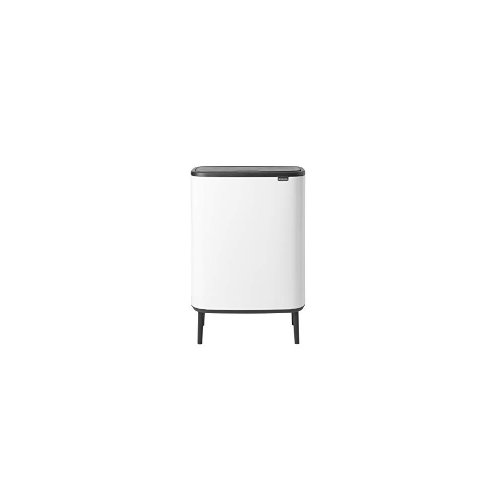Brabantia Bo Touch Bin Hi - 2 X 30 Litre Inner Buckets (White) Waste/Recycling Kitchen Bin With Removable Compartments + Free Bin Bags