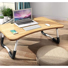 Foldable Laptop Bed Tray Table with Cup Holder and Slot - Multi-Use Lap Desk, Breakfast Tray, Bedside Desk (Pre-Assembled)