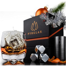 FYRGLAS Whisky Glass Gift Set - Heavy Whiskey Glass - Modern Unique UK Design with Cocktail Measure and Cooling Cubes