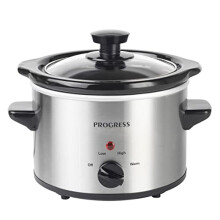 Progress EK2621P Stainless Steel Slow Cooker With Lid - 3 Heat Settings, 1.5L Removable Easy Clean Ceramic Bowl, Serves 1-2 People, Energy Efficient,