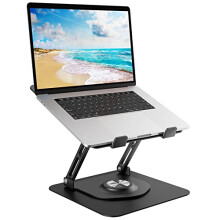 Swivel Desk Laptop Stand – Adjustable Aluminum Holder with 360 Rotating Base, Foldable Ergonomic Riser, Fits 10–17 in Laptops, Portable