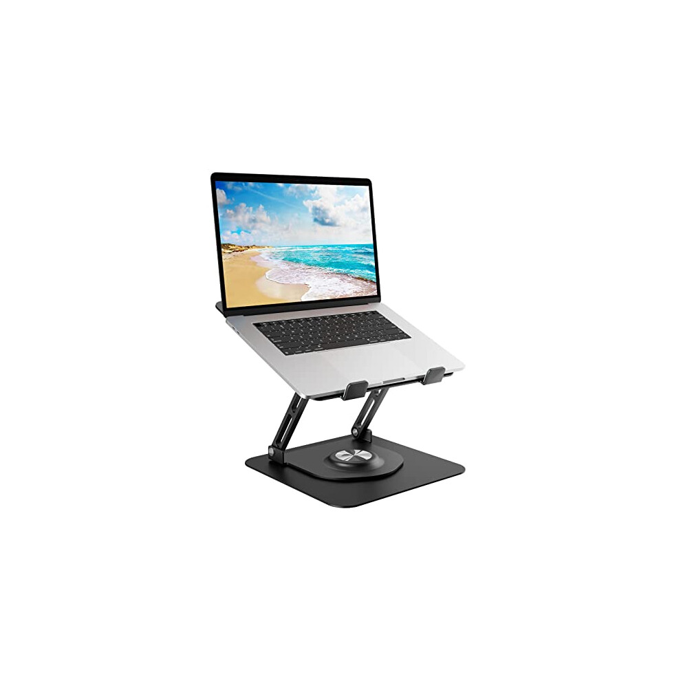 Swivel Laptop Stand for Desk, Adjustable Height Aluminum Computer Stand with 360 Rotating Base, Foldable Ergonomic Riser, Portable Laptop Holder