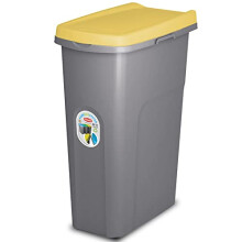 Home Centre Plastic Lift Top Lid Waste Bin Kitchen School 40 Litre Yellow-Grey Slim Recycling General Trash & Storage Recycled Rubbish Organiser