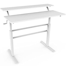 SFAREST Height Adjustable Standing Desk, Sit Stand Computer Table with Crank Handle, Study Writing PC Workstation for Home Office (White)