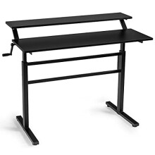 SFAREST Height Adjustable Standing Desk, Sit Stand Computer Table with Crank Handle, Study Writing PC Workstation for Home Office (Black)