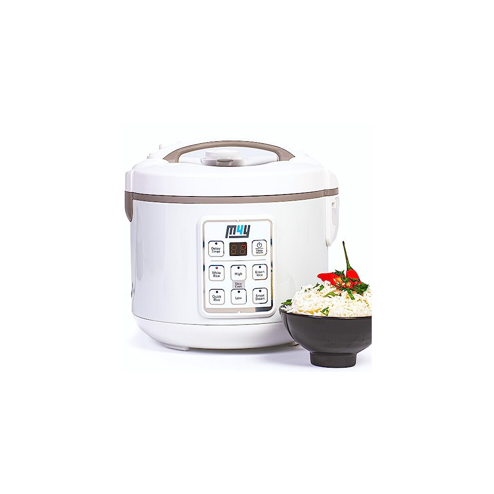 M4Y Rice Cooker, Slow Cooker and Food Steamer for 1-6 People ? 1.2 Litre - Keep Warm Function, Delay Timer, Premium Inner Pot, Spatula & Measuring