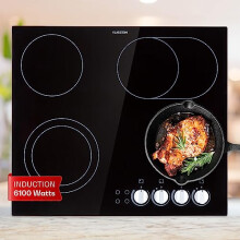Klarstein Ceramic Hob, 6100W Electric Hob Ceramic Cooker, 4 Ring Electric Pan Hob, Built-In Table Top Cookers w/ 4 Hobs, Stainless Steel Ceramic