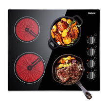 Karinear Ceramic Hob, Built-in 4 Burners Electric Hob 60cm Ceramic Cooker with Electronic Knob Controls, Residual Heat Indicator, 6000W, Hard Wired,