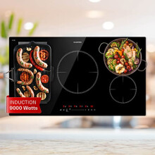 Klarstein Induction Hob, 9000W Electric Hob Induction Cooker, 5 Ring Electric Pan Hob, Built-In Table Top Cookers w/ 5 Hobs, Touch Control, Induction