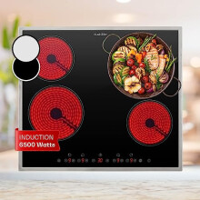 Klarstein Ceramic Hob, 6500W Electric Hob Ceramic Cooker, 4 Ring Electric Pan Hob, Built In Table Top Cookers w/ 4 Hobs, Modern Ceramic Heater