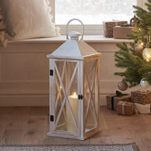 Lights4fun Large White Wooden Battery Operated LED TruGlow? Candle Lantern with Handle 59cm