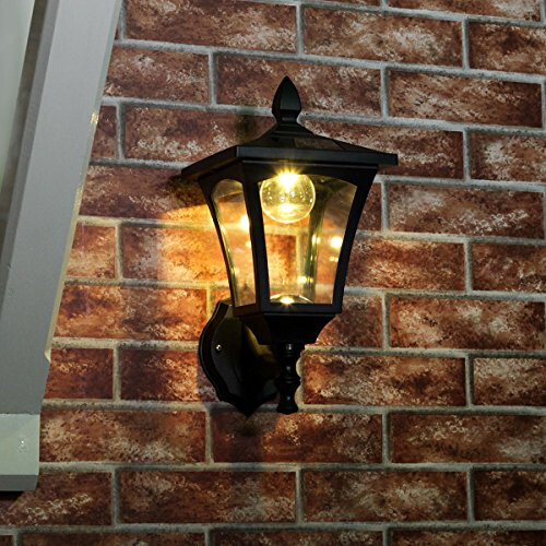 Wall Mount Lantern - Black - Solar Powered - Warm White LEDs - Dual Brightness by Festive Lights 1