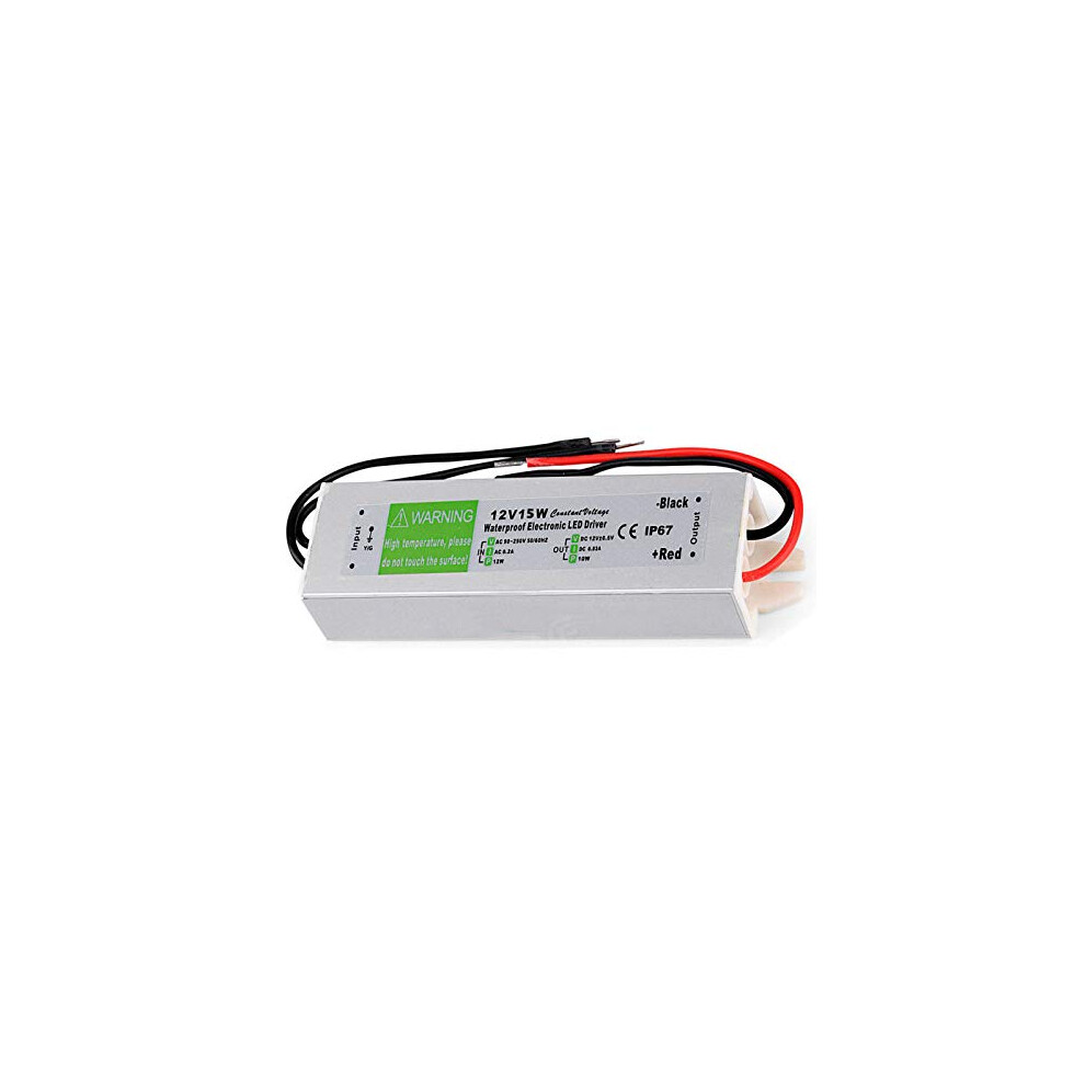 Ledsone Dc 12V Ip67 15W Led Power Supply Driver, 1.25A Waterproof Ac 90-250V Flicker-Free Output Transformer For Led Strip Module Power Supply And 7707427509248