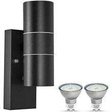 Wondlumi Outdoor Wall Light Dusk Till Dawn Sensor, Outside Lights Mains Powered IP44 Security Lights Black, Incl. 2X 5W GU10 LED Bulbs Cool White
