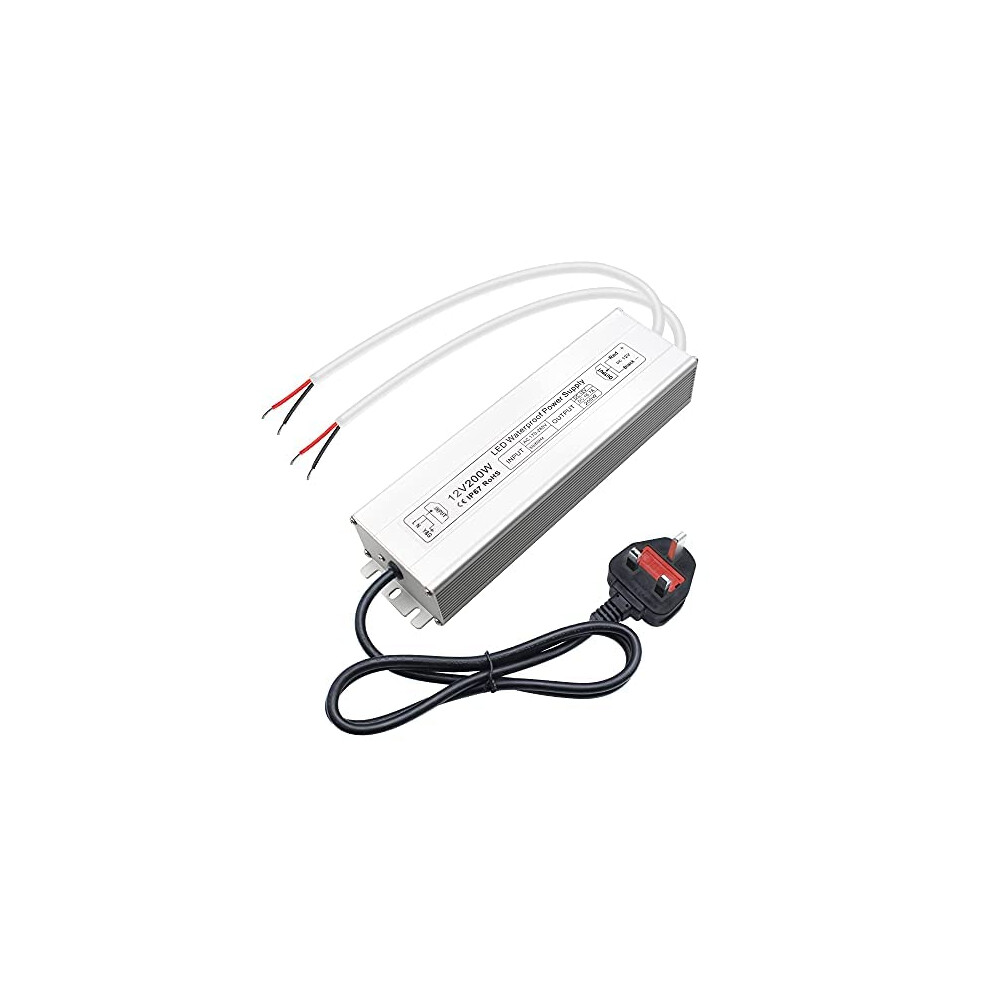 Inshareplus Led Power Supply, 200W Ip67 Waterproof Outdoor Driver,Ac 170-265V To Dc 12V 16.6A Low Voltage Transformer, Adapter With 3-Prong Plug For 613965274968