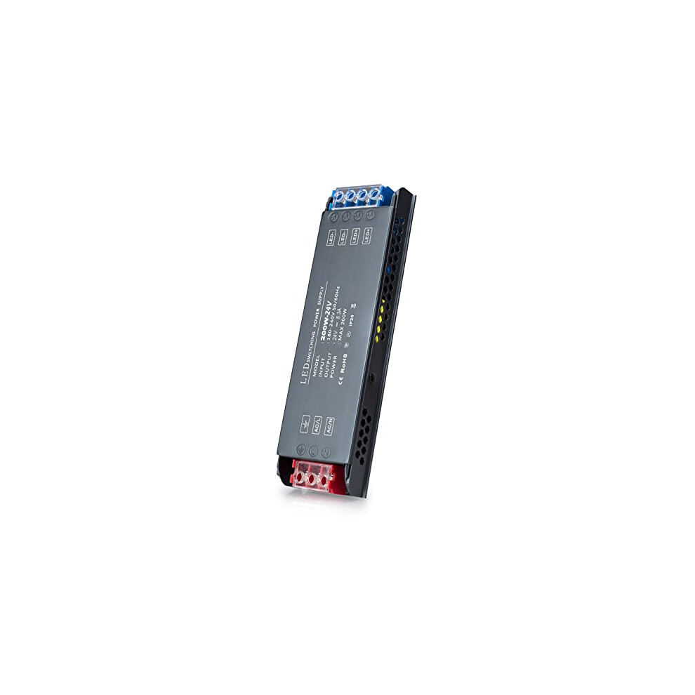 Ksibnw Led Transformer 24V 200W Led Driver Ac 240V To Dc 24V 8.3A, Ultra Slim Low Volt Led Power Supply Quiet For Led Strip Lights, Garden Light, Led 727238208175