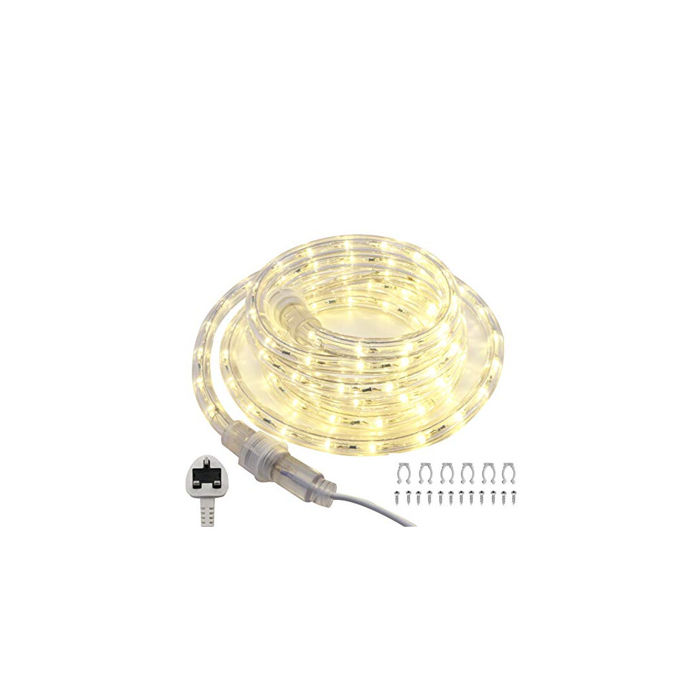 FOEERS Outdoor LED Rope Lights,9.8FT Warm White 220V Waterproof Mains,Connectable String Light Plug in,Christmas Lighting for Bedroom Garden Camping