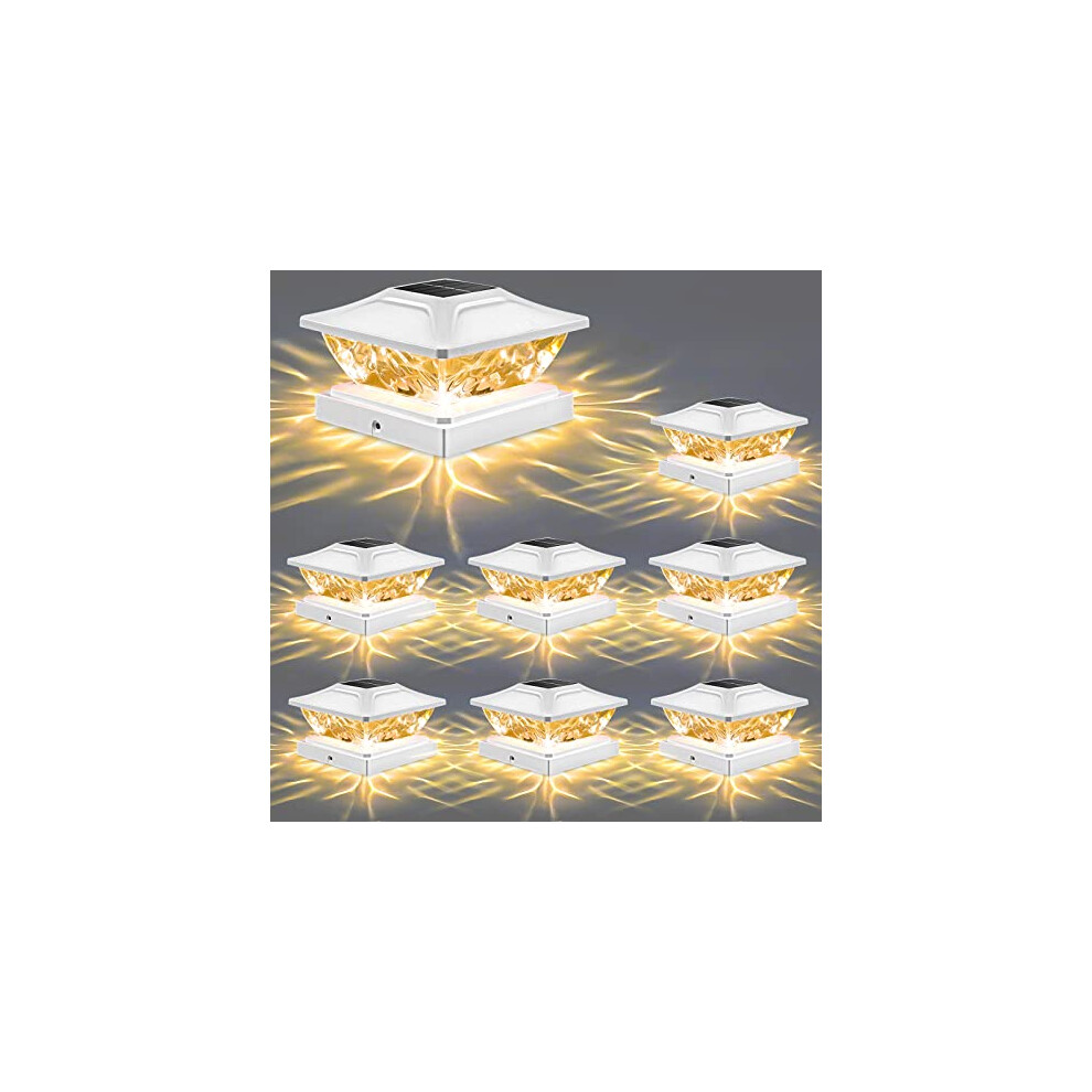 NFEVER Solar Post Cap Lights : 8 Pack Bright 2 Modes LED Solar Fence Deck Lights 3.5x3.5 4x4 4.5x4.5 5x5 Wooden Posts, IP65 Waterproof Solar Powered