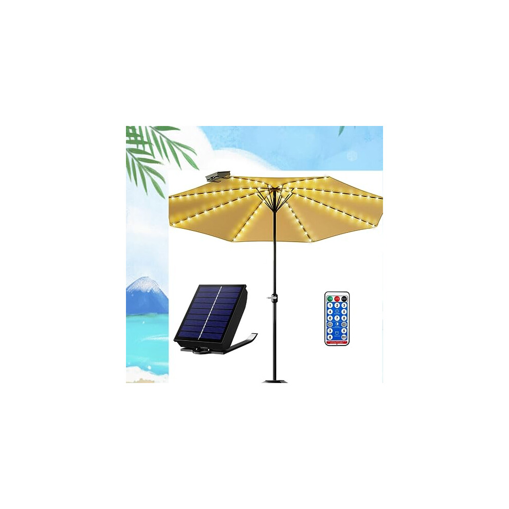 Solar Parasol Lights with Remote, Clip and Plug Stand, Garden Umbrella String Lights, Type-C Rechargeable Waterproof Umbrella Lights for Patio Garden