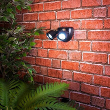 Black Battery Powered Twin Head Motion Sensor Security Light ? 160 Lumen Wall or Fence Mounted Outdoor Garden Lamp with 10 LEDs, 5m Detection Range &